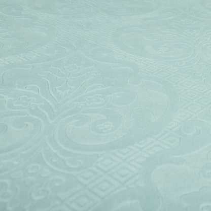 Agra Velveteen Embossed Damask Pattern Upholstery Curtains Fabric In Blue Velvet CTR-2777 - Roman Blinds
