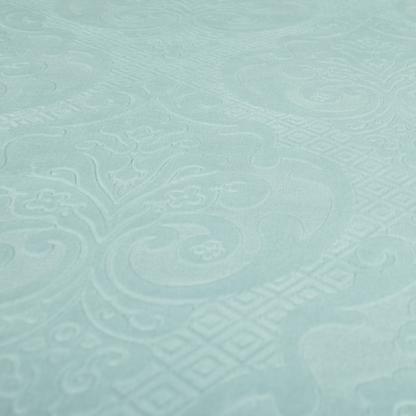 Agra Velveteen Embossed Damask Pattern Upholstery Curtains Fabric In Blue Velvet CTR-2777 - Handmade Cushions