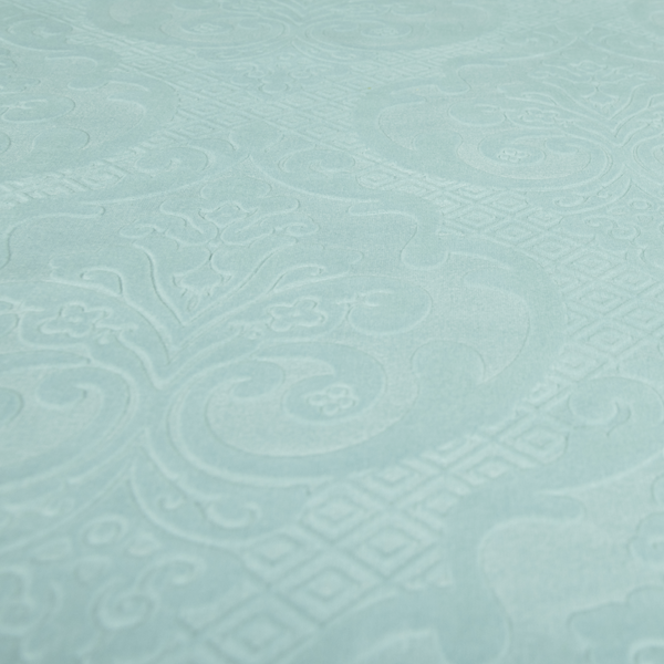 Agra Velveteen Embossed Damask Pattern Upholstery Curtains Fabric In Blue Velvet CTR-2777 - Made To Measure Curtains