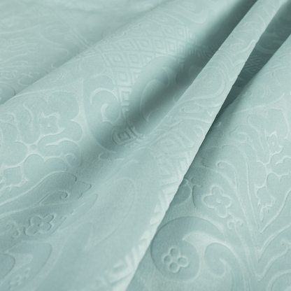 Agra Velveteen Embossed Damask Pattern Upholstery Curtains Fabric In Blue Velvet CTR-2777 - Roman Blinds