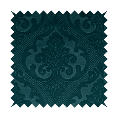 Agra Velveteen Embossed Damask Pattern Upholstery Curtains Fabric In Teal Velvet CTR-2778 - Handmade Cushions