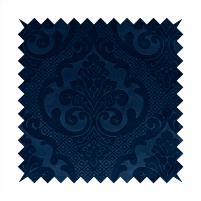 Agra Velveteen Embossed Damask Pattern Upholstery Curtains Fabric In Navy Blue Velvet CTR-2779 - Made To Measure Curtains