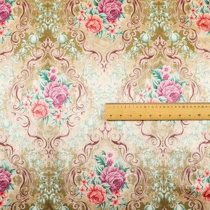 Delight Shiny Floral Printed Pattern Velvet Fabric In Gold Colour Upholstery Fabric CTR-278 - Roman Blinds