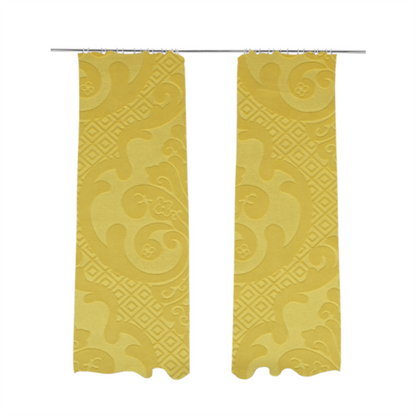 Agra Velveteen Embossed Damask Pattern Upholstery Curtains Fabric In Yellow Velvet CTR-2780 - Made To Measure Curtains