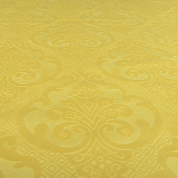Agra Velveteen Embossed Damask Pattern Upholstery Curtains Fabric In Yellow Velvet CTR-2780 - Roman Blinds