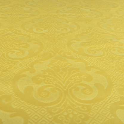 Agra Velveteen Embossed Damask Pattern Upholstery Curtains Fabric In Yellow Velvet CTR-2780 - Roman Blinds