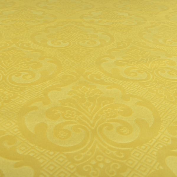 Agra Velveteen Embossed Damask Pattern Upholstery Curtains Fabric In Yellow Velvet CTR-2780 - Handmade Cushions