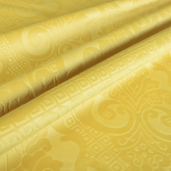 Agra Velveteen Embossed Damask Pattern Upholstery Curtains Fabric In Yellow Velvet CTR-2780 - Handmade Cushions