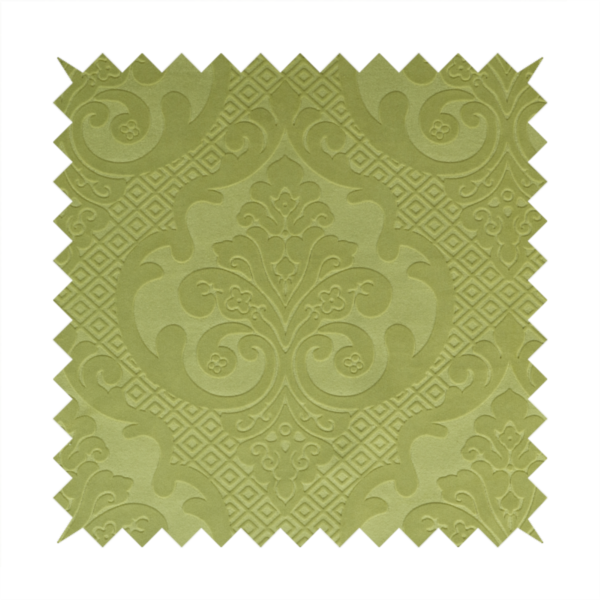 Agra Velveteen Embossed Damask Pattern Upholstery Curtains Fabric In Green Velvet CTR-2781 - Made To Measure Curtains