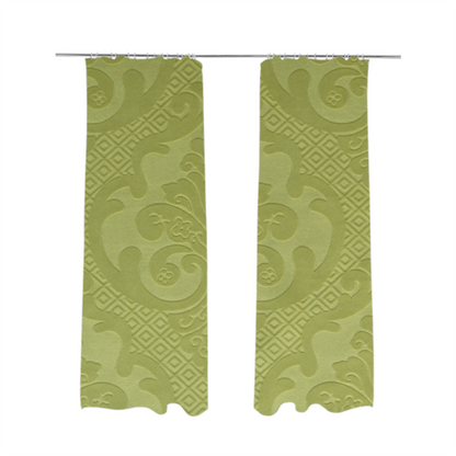 Agra Velveteen Embossed Damask Pattern Upholstery Curtains Fabric In Green Velvet CTR-2781 - Made To Measure Curtains