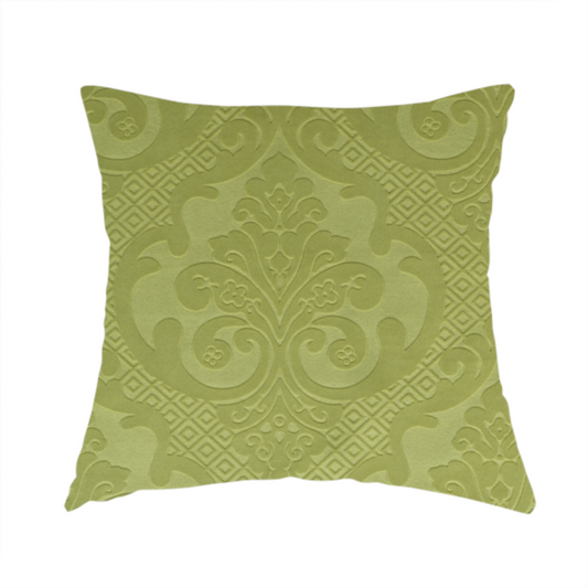 Agra Velveteen Embossed Damask Pattern Upholstery Curtains Fabric In Green Velvet CTR-2781 - Handmade Cushions