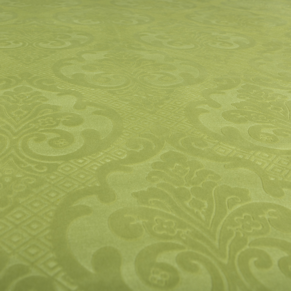 Agra Velveteen Embossed Damask Pattern Upholstery Curtains Fabric In Green Velvet CTR-2781