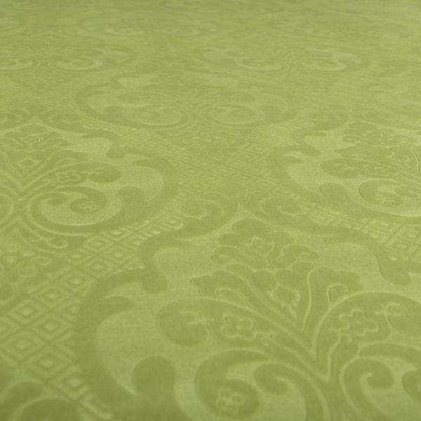 Agra Velveteen Embossed Damask Pattern Upholstery Curtains Fabric In Green Velvet CTR-2781 - Made To Measure Curtains