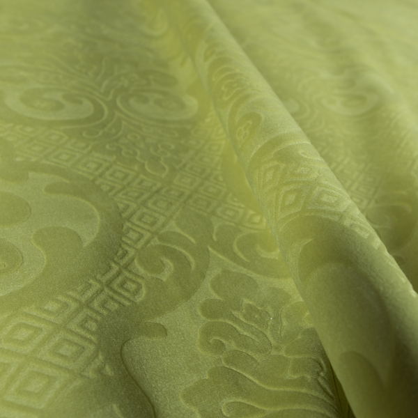 Agra Velveteen Embossed Damask Pattern Upholstery Curtains Fabric In Green Velvet CTR-2781 - Made To Measure Curtains