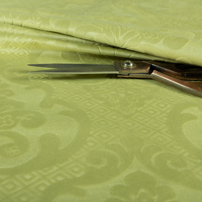 Agra Velveteen Embossed Damask Pattern Upholstery Curtains Fabric In Green Velvet CTR-2781