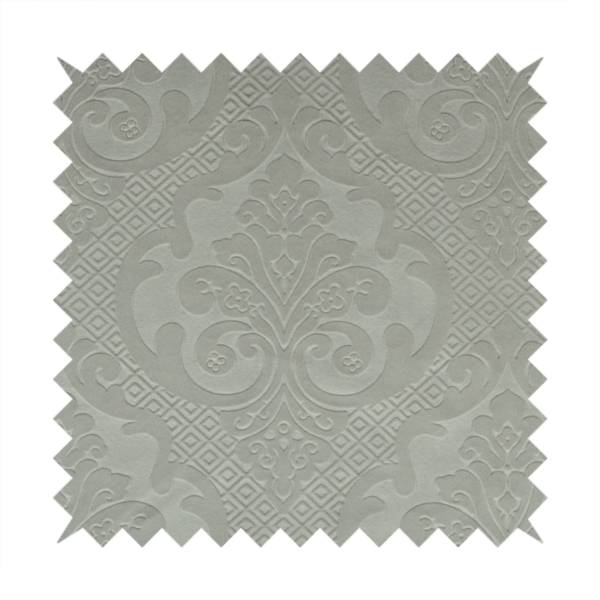 Agra Velveteen Embossed Damask Pattern Upholstery Curtains Fabric In Silver Grey Velvet CTR-2782 - Roman Blinds
