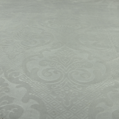 Agra Velveteen Embossed Damask Pattern Upholstery Curtains Fabric In Silver Grey Velvet CTR-2782 - Roman Blinds