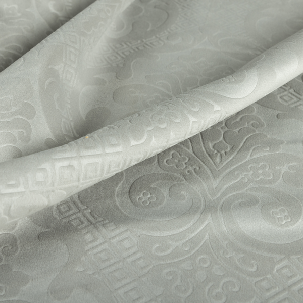 Agra Velveteen Embossed Damask Pattern Upholstery Curtains Fabric In Silver Grey Velvet CTR-2782 - Made To Measure Curtains