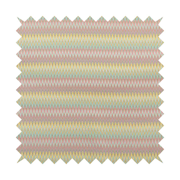 Tunis Chevron Pattern Fabrics In Smooth Finish Chenille Fabric Pink Teal Yellow Colour Upholstery Fabric CTR-279 - Roman Blinds