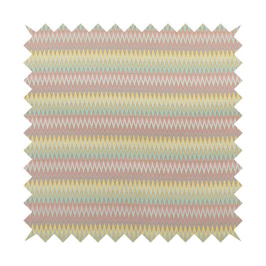 Tunis Chevron Pattern Fabrics In Smooth Finish Chenille Fabric Pink Teal Yellow Colour Upholstery Fabric CTR-279