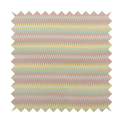 Tunis Chevron Pattern Fabrics In Smooth Finish Chenille Fabric Pink Teal Yellow Colour Upholstery Fabric CTR-279 - Made To Measure Curtains