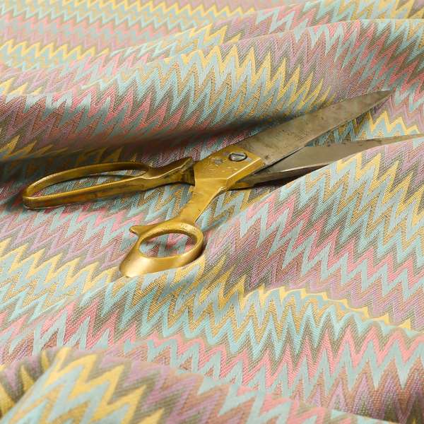 Tunis Chevron Pattern Fabrics In Smooth Finish Chenille Fabric Pink Teal Yellow Colour Upholstery Fabric CTR-279