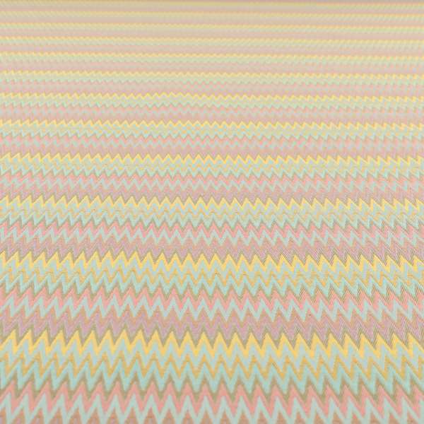 Tunis Chevron Pattern Fabrics In Smooth Finish Chenille Fabric Pink Teal Yellow Colour Upholstery Fabric CTR-279 - Made To Measure Curtains