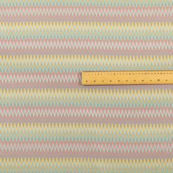 Tunis Chevron Pattern Fabrics In Smooth Finish Chenille Fabric Pink Teal Yellow Colour Upholstery Fabric CTR-279 - Roman Blinds