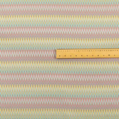 Tunis Chevron Pattern Fabrics In Smooth Finish Chenille Fabric Pink Teal Yellow Colour Upholstery Fabric CTR-279 - Roman Blinds