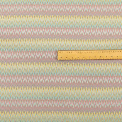 Tunis Chevron Pattern Fabrics In Smooth Finish Chenille Fabric Pink Teal Yellow Colour Upholstery Fabric CTR-279