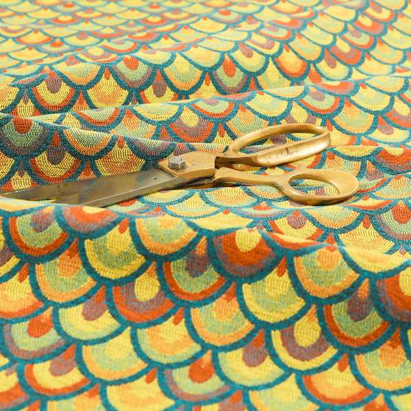 Peacock Pattern Collection In Smooth Finish Chenille Fabric In Yellow Teal Colour Upholstery Fabric CTR-282