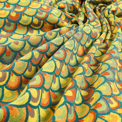 Peacock Pattern Collection In Smooth Finish Chenille Fabric In Yellow Teal Colour Upholstery Fabric CTR-282