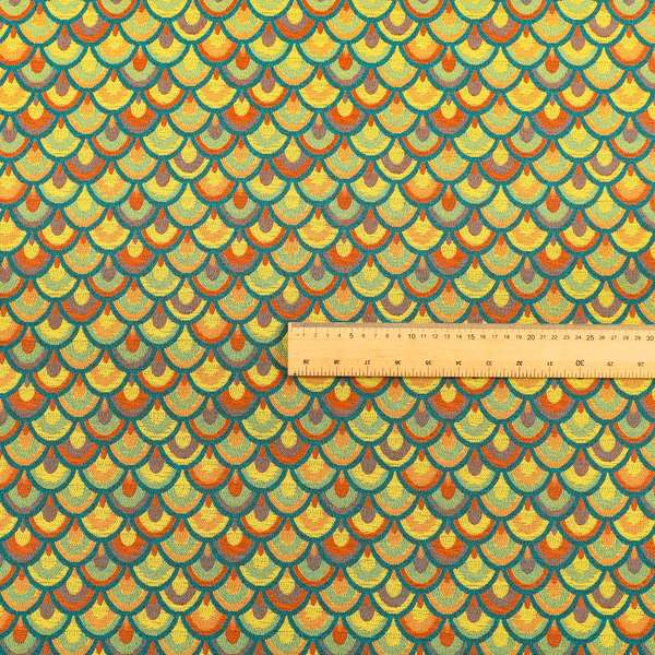 Peacock Pattern Collection In Smooth Finish Chenille Fabric In Yellow Teal Colour Upholstery Fabric CTR-282