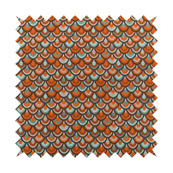 Peacock Pattern Collection In Smooth Finish Chenille Fabric In Blue Orange Colour Upholstery Fabric CTR-283