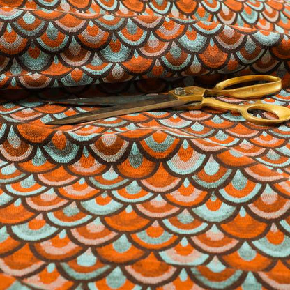 Peacock Pattern Collection In Smooth Finish Chenille Fabric In Blue Orange Colour Upholstery Fabric CTR-283