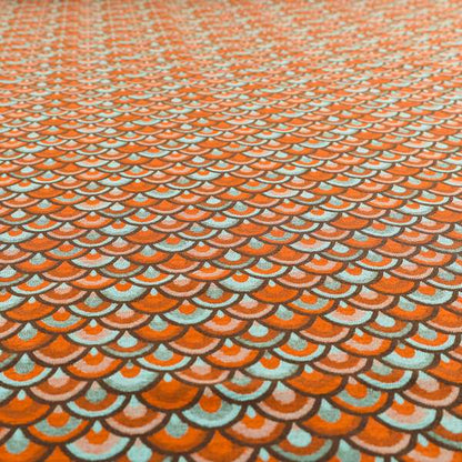 Peacock Pattern Collection In Smooth Finish Chenille Fabric In Blue Orange Colour Upholstery Fabric CTR-283 - Made To Measure Curtains