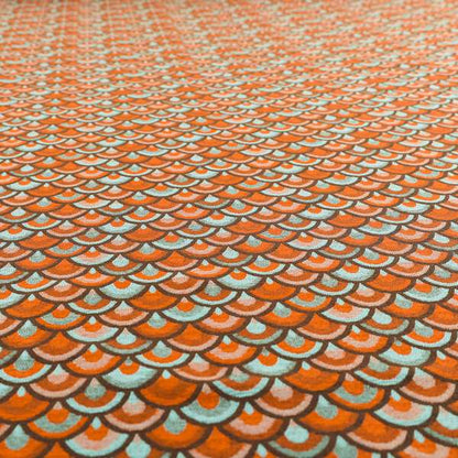 Peacock Pattern Collection In Smooth Finish Chenille Fabric In Blue Orange Colour Upholstery Fabric CTR-283