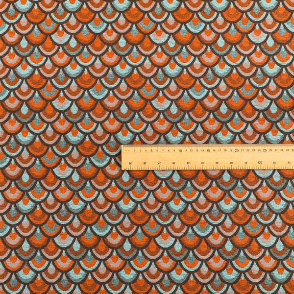 Peacock Pattern Collection In Smooth Finish Chenille Fabric In Blue Orange Colour Upholstery Fabric CTR-283