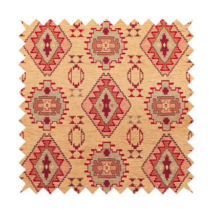 Opera Kilim Aztec Pattern Collection In Soft Chenille Beige Colour Upholstery Fabric CTR-285 - Made To Measure Curtains