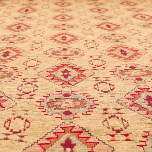 Opera Kilim Aztec Pattern Collection In Soft Chenille Beige Colour Upholstery Fabric CTR-285