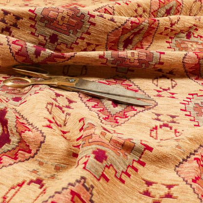 Opera Kilim Aztec Pattern Collection In Soft Chenille Beige Colour Upholstery Fabric CTR-285