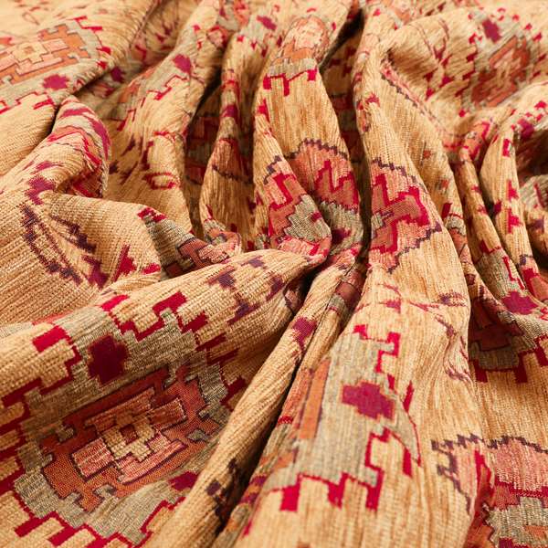 Opera Kilim Aztec Pattern Collection In Soft Chenille Beige Colour Upholstery Fabric CTR-285