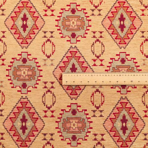 Opera Kilim Aztec Pattern Collection In Soft Chenille Beige Colour Upholstery Fabric CTR-285