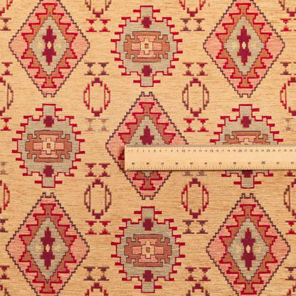 Opera Kilim Aztec Pattern Collection In Soft Chenille Beige Colour Upholstery Fabric CTR-285 - Made To Measure Curtains