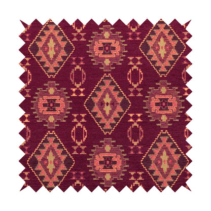 Opera Kilim Aztec Pattern Collection In Soft Chenille Purple Colour Upholstery Fabric CTR-286 - Roman Blinds