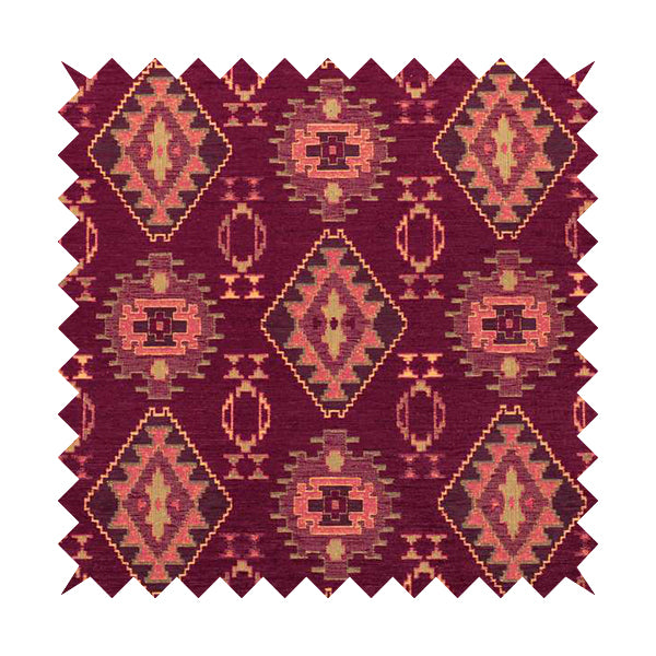 Opera Kilim Aztec Pattern Collection In Soft Chenille Purple Colour Upholstery Fabric CTR-286 - Handmade Cushions