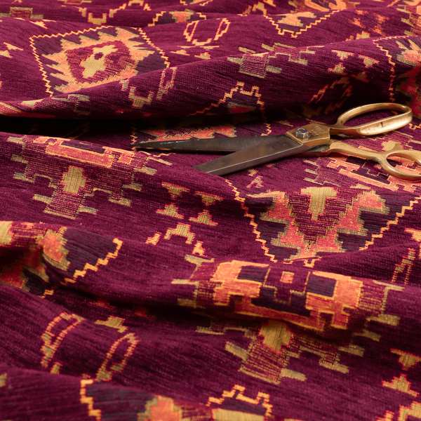 Opera Kilim Aztec Pattern Collection In Soft Chenille Purple Colour Upholstery Fabric CTR-286 - Roman Blinds