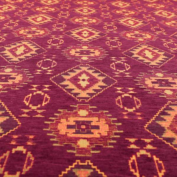 Opera Kilim Aztec Pattern Collection In Soft Chenille Purple Colour Upholstery Fabric CTR-286