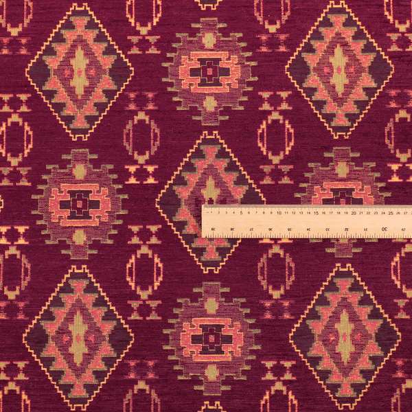 Opera Kilim Aztec Pattern Collection In Soft Chenille Purple Colour Upholstery Fabric CTR-286 - Made To Measure Curtains