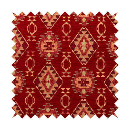 Opera Kilim Aztec Pattern Collection In Soft Chenille Red Colour Upholstery Fabric CTR-287